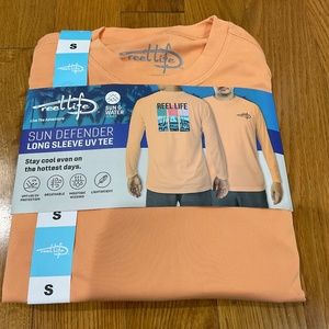 Reel Life Orange Sun Defender Long Sleeve Tee Shirt, Size S, NWT